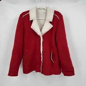 Habitat‎ Womens Size M Red Sherpa Lined Jacket Cozy Cottagecore Winter Retro